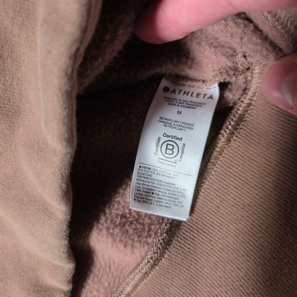 Athleta Womens Medium Retroplush II Hoodie Mauve Brown Fleece Lined Sweatshirt - Picture 4 of 6